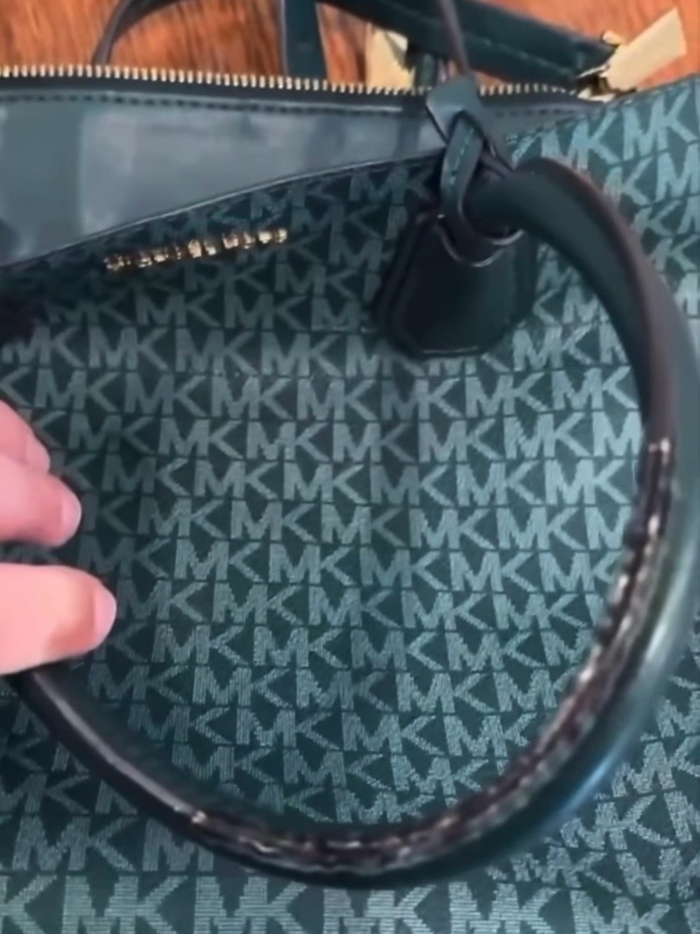 Michael Kors Dark Green MK Signature Satchel with Gold Hardware - Picture 15 of 16